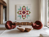 Flower Fest VII by Mary Urban. Shown as extra-large giant wall art in a modern living room. Available as an archival giclee rolled canvas, fine art paper, or poster print. SKU 59090a.