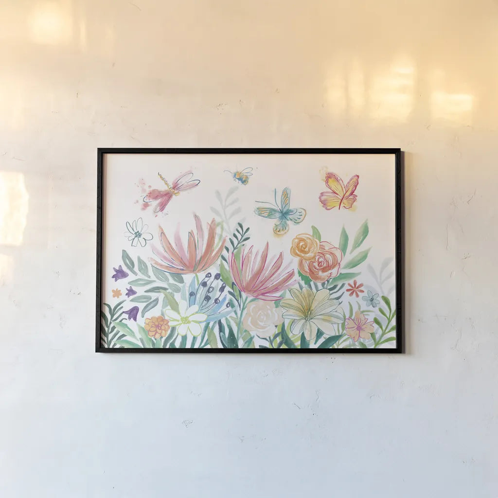 Flower Fun I by Mary Urban. shown as a paper print in a black flame. Available as a archival giclee rolled canvas, fine art paper, or poster print. SKU 79601i.