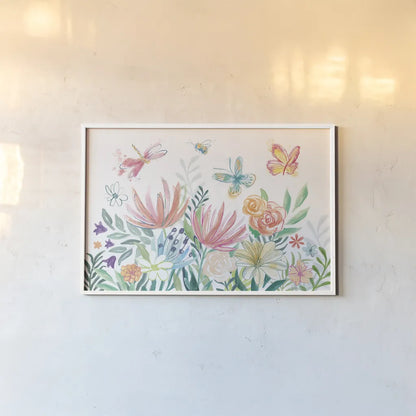 Flower Fun I by Mary Urban. shown as a paper print in a white frame. Available as a archival giclee rolled canvas, fine art paper, or poster print. SKU 79601i.