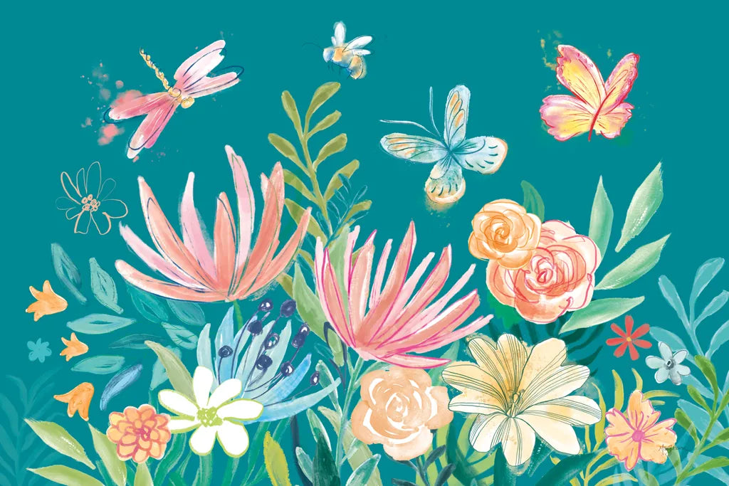 Flower Fun I Dark by Mary Urban. SKU 82745i. Archival Giclee Fine art print for wall decor.