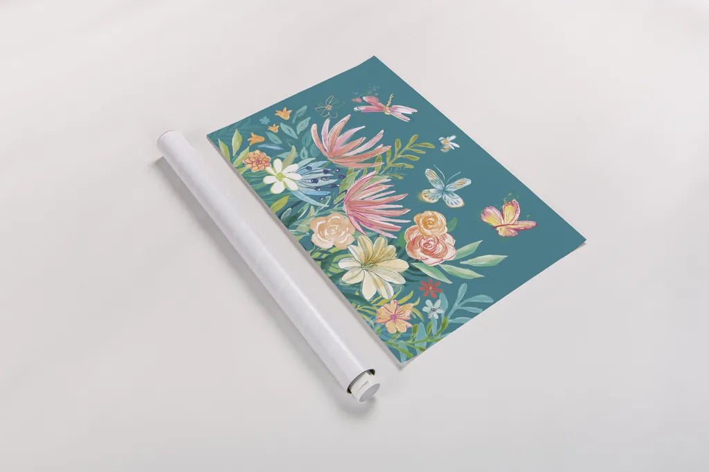 Flower Fun I Dark by Mary Urban. shown as a rolled paper print. Available as archival giclee rolled canvas, fine art paper, or poster print. SKU 82745i.