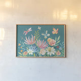 Flower Fun I Dark by Mary Urban. shown as a paper print in a natural frame. Available as a archival giclee rolled canvas, fine art paper, or poster print. SKU 82745i.