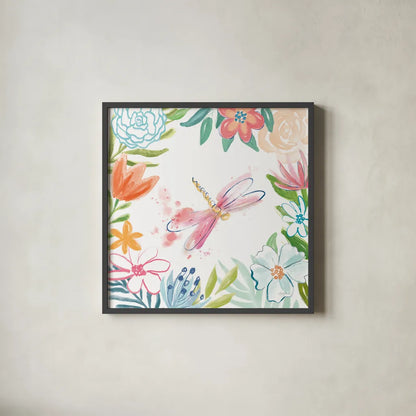 Flower Fun III by Mary Urban. Shown in a sleek black glass frame for a contemporary gallery look. Available as an archival giclee rolled canvas, fine art paper, or poster print. SKU 79603a.