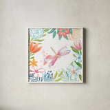 Flower Fun III by Mary Urban. Shown in a crisp white glass frame for a clean and minimalist style. Available as an archival giclee rolled canvas, fine art paper, or poster print. SKU 79603a.