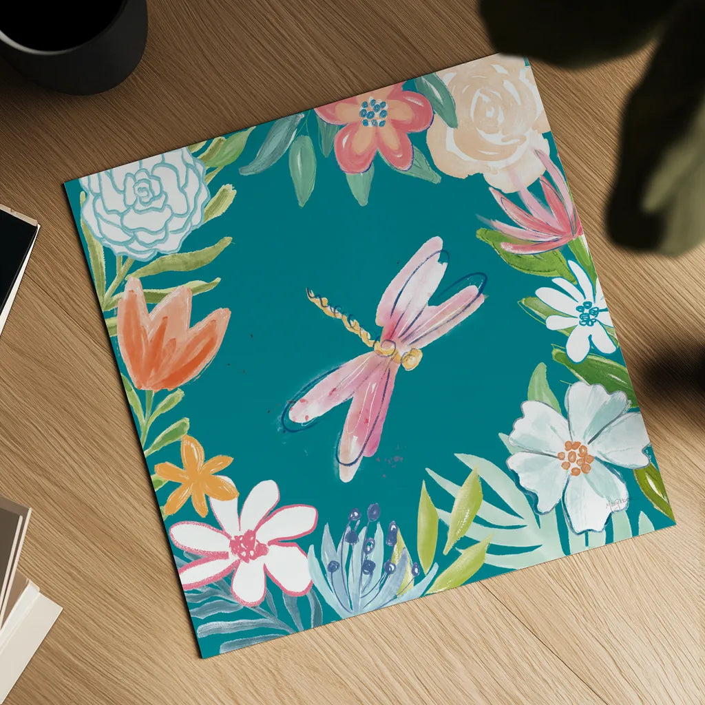 Flower Fun III Dark by Mary Urban. Shown as a detailed flat fine art print, highlighting archival giclee quality. Available as an archival giclee rolled canvas, fine art paper, or poster print. SKU 82747a.