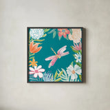 Flower Fun III Dark by Mary Urban. Shown in a sleek black glass frame for a contemporary gallery look. Available as an archival giclee rolled canvas, fine art paper, or poster print. SKU 82747a.
