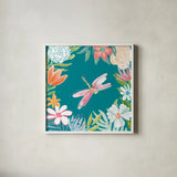 Flower Fun III Dark by Mary Urban. Shown in a crisp white glass frame for a clean and minimalist style. Available as an archival giclee rolled canvas, fine art paper, or poster print. SKU 82747a.