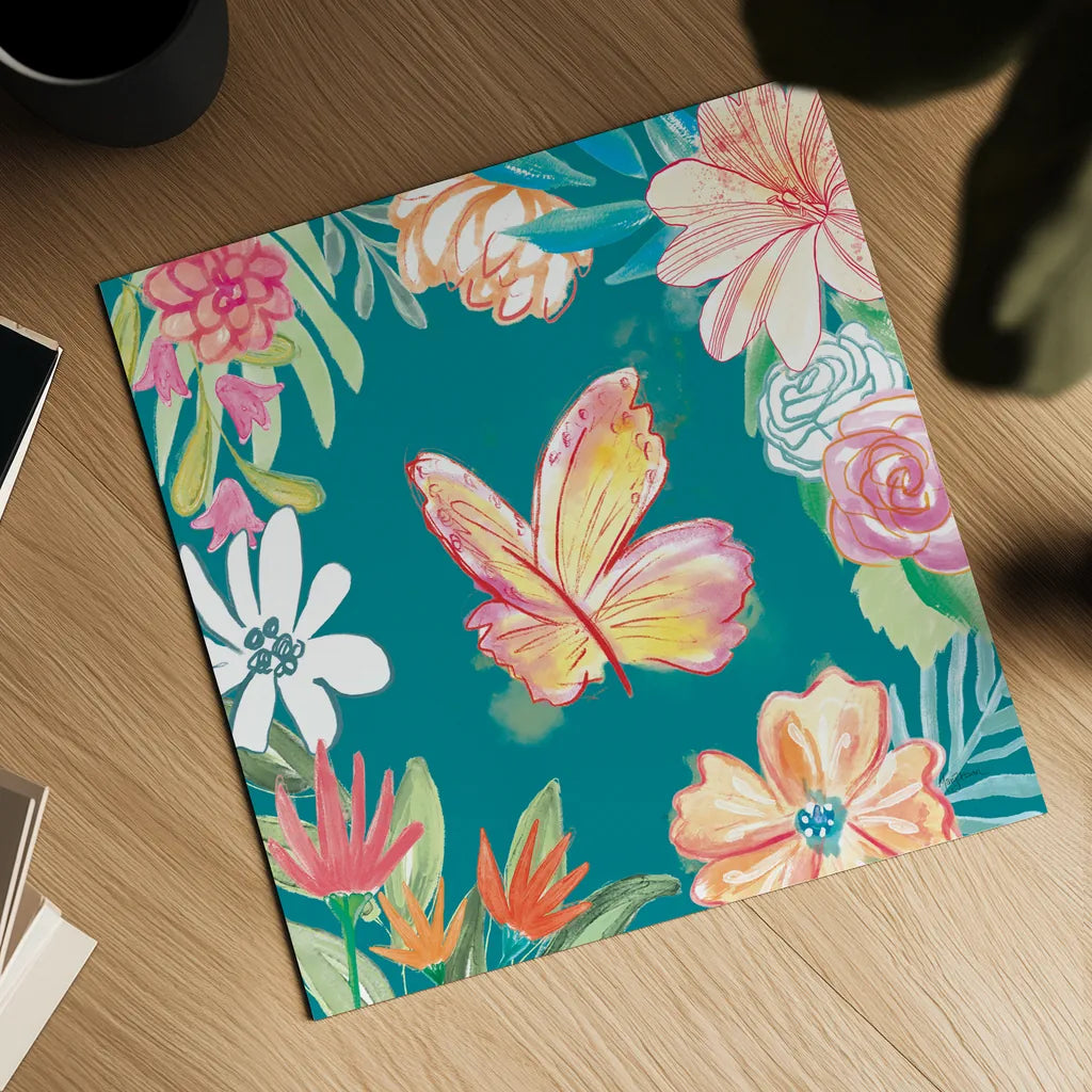 Flower Fun IV Dark by Mary Urban. Shown as a detailed flat fine art print, highlighting archival giclee quality. Available as an archival giclee rolled canvas, fine art paper, or poster print. SKU 82748a.