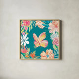 Flower Fun IV Dark by Mary Urban. Shown in a natural wood glass frame for a timeless modern aesthetic. Available as an archival giclee rolled canvas, fine art paper, or poster print. SKU 82748a.