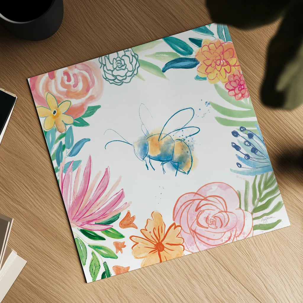 Flower Fun V by Mary Urban. Shown as a detailed flat fine art print, highlighting archival giclee quality. Available as an archival giclee rolled canvas, fine art paper, or poster print. SKU 79605a.