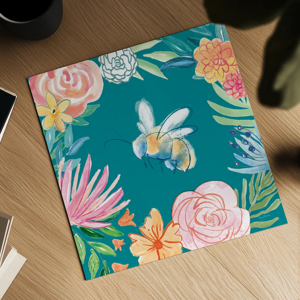 Flower Fun V Dark by Mary Urban. Shown as a detailed flat fine art print, highlighting archival giclee quality. Available as an archival giclee rolled canvas, fine art paper, or poster print. SKU 82749a.