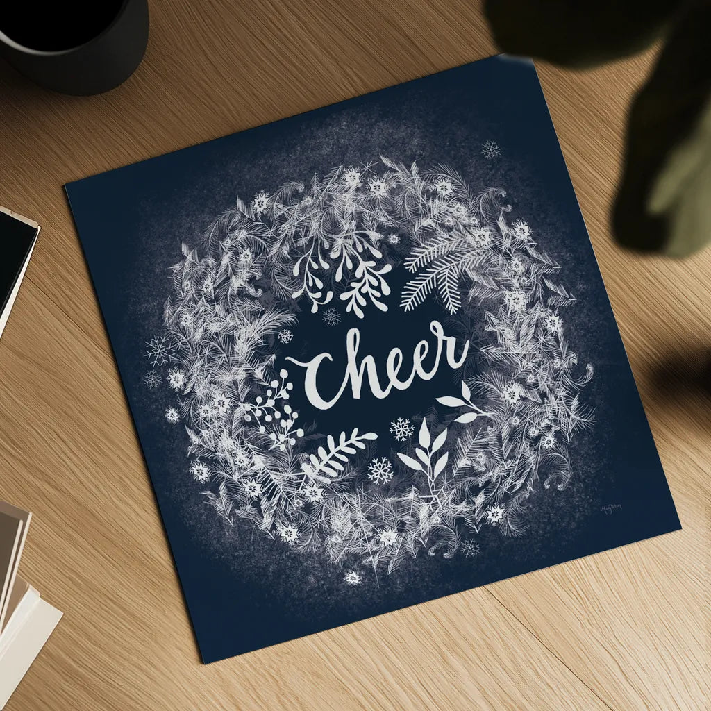 Frosty Cheer Blue by Mary Urban. Shown as a detailed flat fine art print, highlighting archival giclee quality. Available as an archival giclee rolled canvas, fine art paper, or poster print. SKU 65295a.