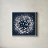 Frosty Cheer Blue by Mary Urban. Shown in a crisp white glass frame for a clean and minimalist style. Available as an archival giclee rolled canvas, fine art paper, or poster print. SKU 65295a.