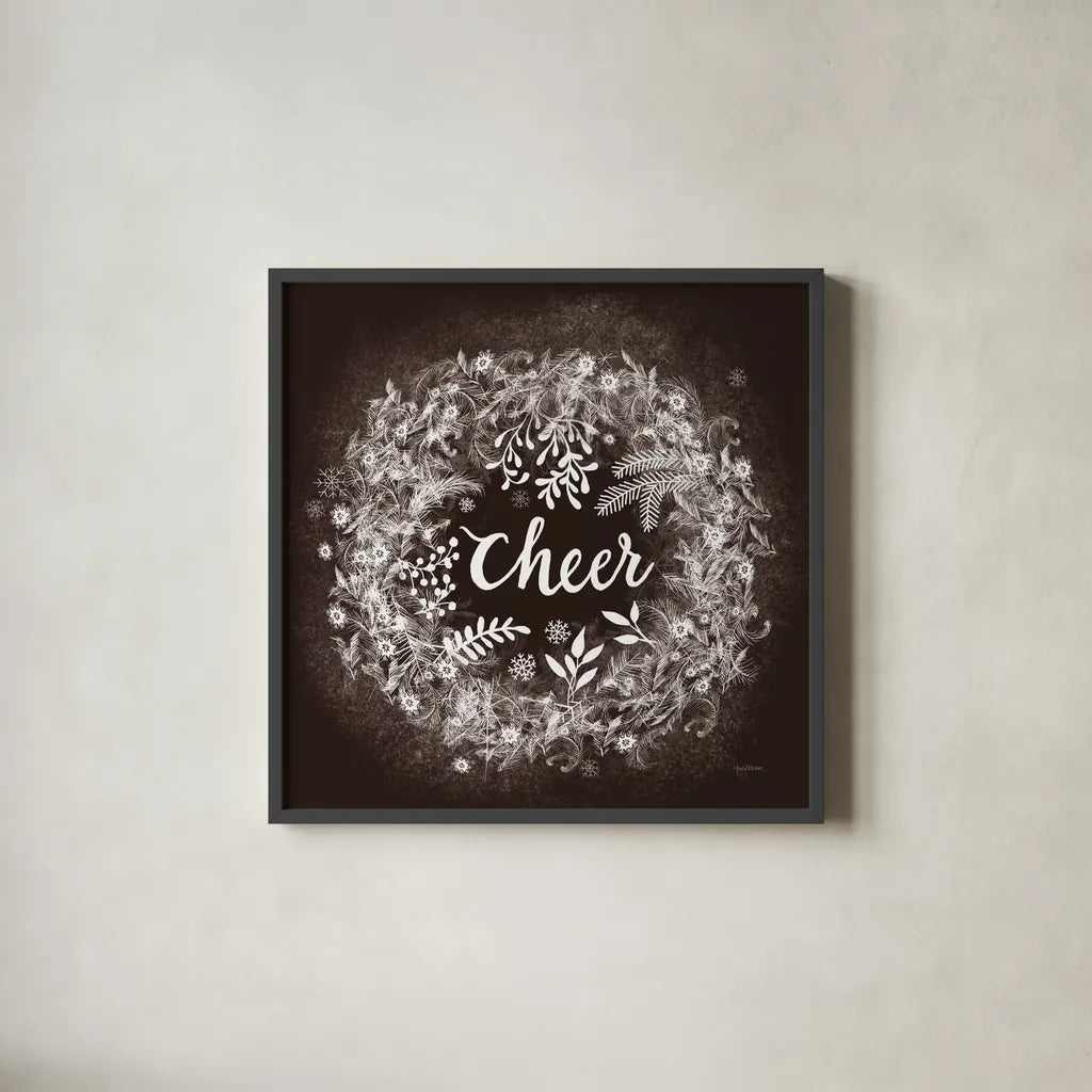 Frosty Cheer Brown by Mary Urban. Shown in a sleek black glass frame for a contemporary gallery look. Available as an archival giclee rolled canvas, fine art paper, or poster print. SKU 57728a.