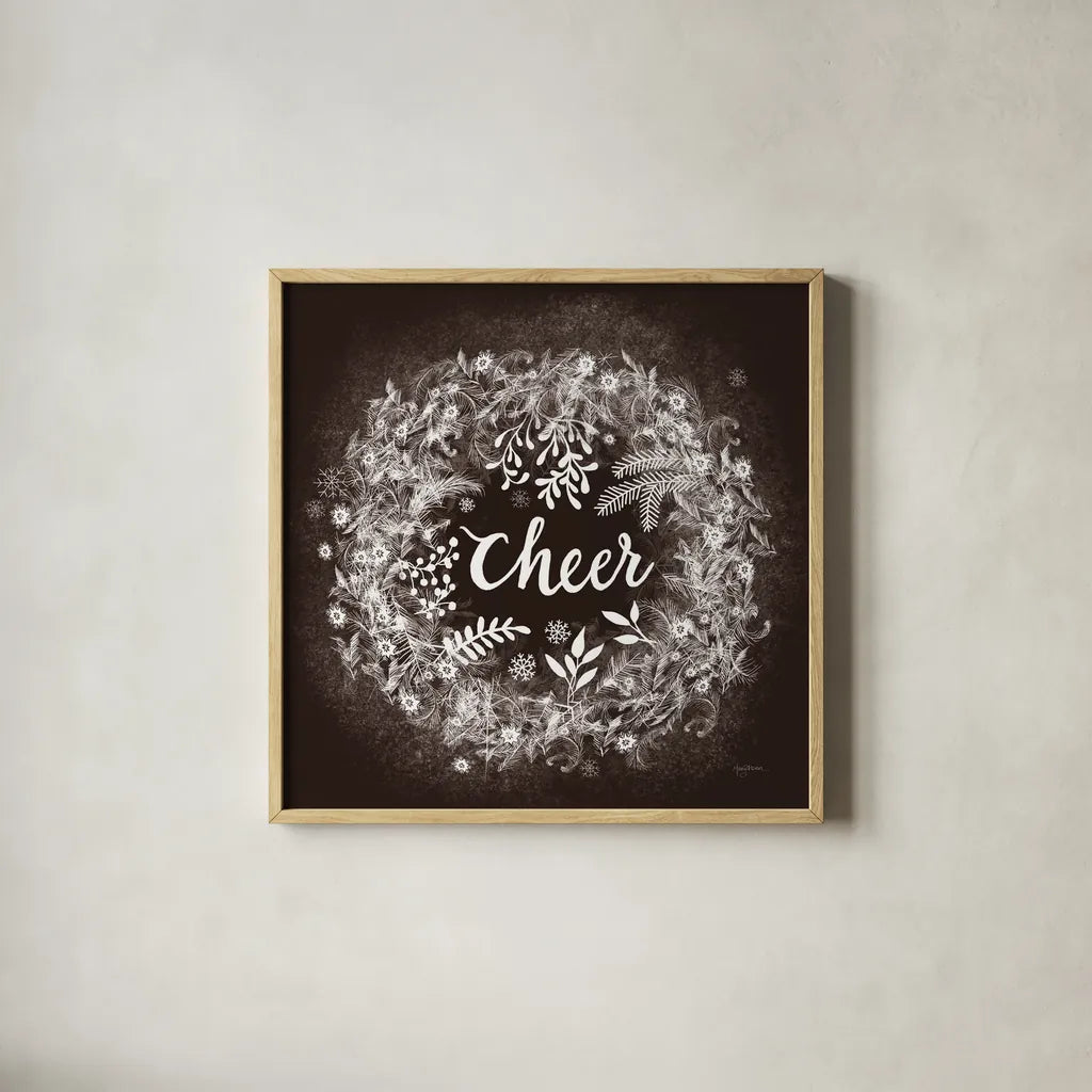 Frosty Cheer Brown by Mary Urban. Shown in a natural wood glass frame for a timeless modern aesthetic. Available as an archival giclee rolled canvas, fine art paper, or poster print. SKU 57728a.