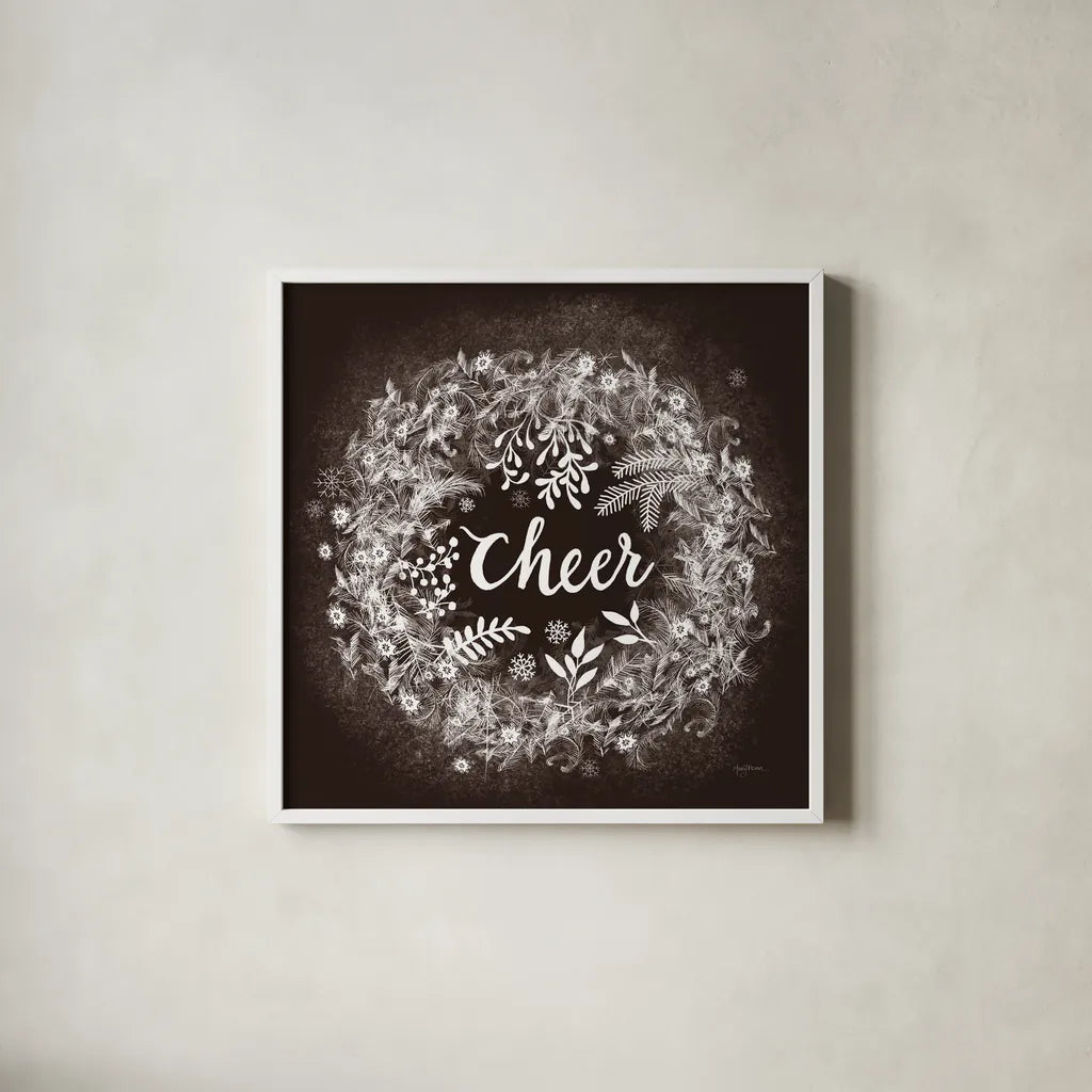Frosty Cheer Brown by Mary Urban. Shown in a crisp white glass frame for a clean and minimalist style. Available as an archival giclee rolled canvas, fine art paper, or poster print. SKU 57728a.