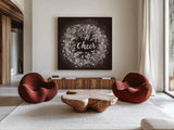 Frosty Cheer Brown by Mary Urban. Shown as extra-large giant wall art in a modern living room. Available as an archival giclee rolled canvas, fine art paper, or poster print. SKU 57728a.