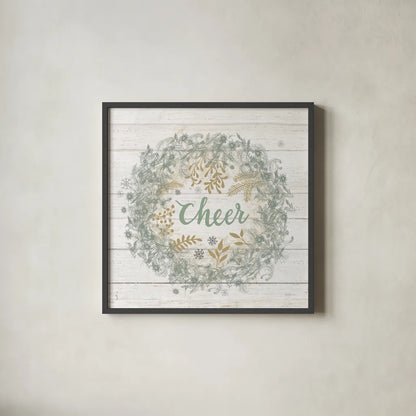 Frosty Cheer Sage by Mary Urban. Shown in a sleek black glass frame for a contemporary gallery look. Available as an archival giclee rolled canvas, fine art paper, or poster print. SKU 74465a.