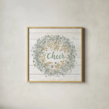 Frosty Cheer Sage by Mary Urban. Shown in a natural wood glass frame for a timeless modern aesthetic. Available as an archival giclee rolled canvas, fine art paper, or poster print. SKU 74465a.