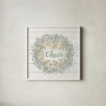 Frosty Cheer Sage by Mary Urban. Shown in a crisp white glass frame for a clean and minimalist style. Available as an archival giclee rolled canvas, fine art paper, or poster print. SKU 74465a.