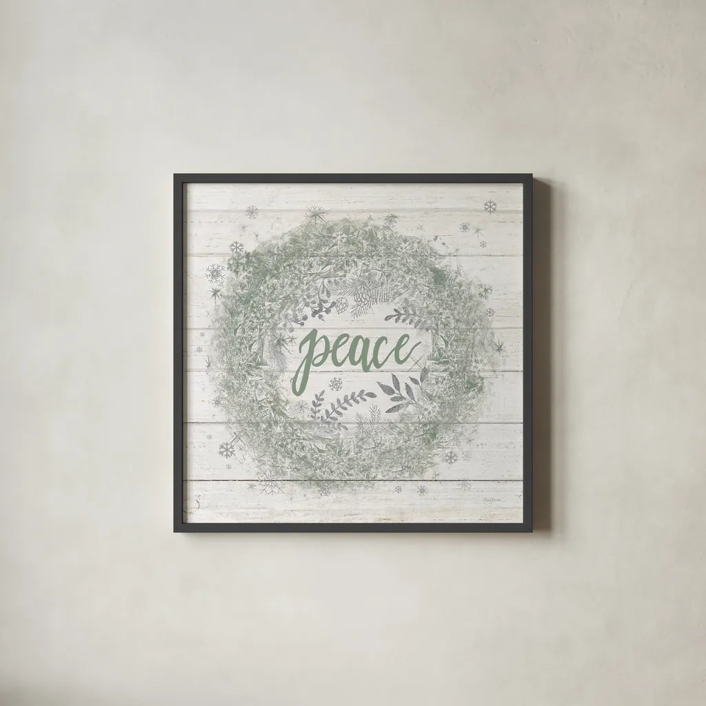 Frosty Cheer Sage Silver by Mary Urban. Shown in a sleek black glass frame for a contemporary gallery look. Available as an archival giclee rolled canvas, fine art paper, or poster print. SKU 77212a.