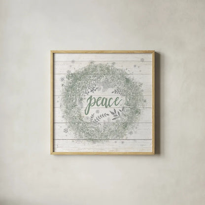 Frosty Cheer Sage Silver by Mary Urban. Shown in a natural wood glass frame for a timeless modern aesthetic. Available as an archival giclee rolled canvas, fine art paper, or poster print. SKU 77212a.