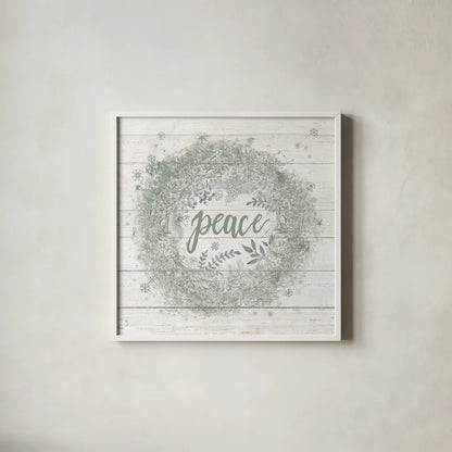 Frosty Cheer Sage Silver by Mary Urban. Shown in a crisp white glass frame for a clean and minimalist style. Available as an archival giclee rolled canvas, fine art paper, or poster print. SKU 77212a.