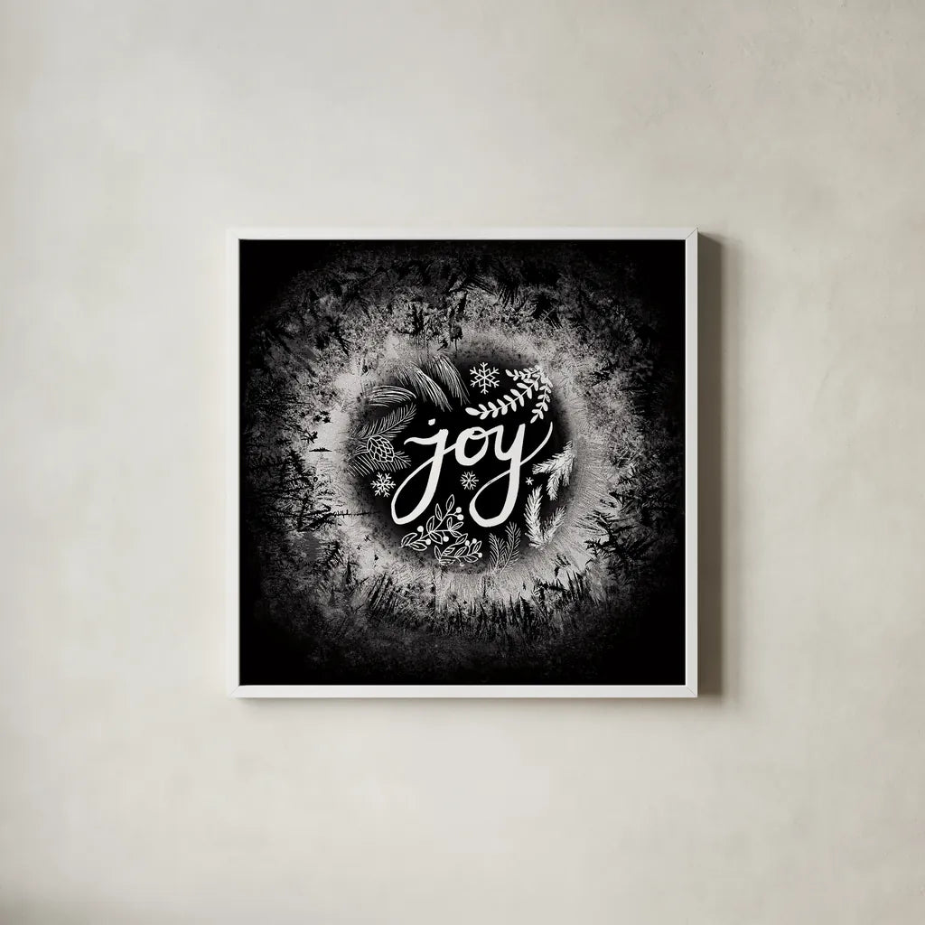 Frosty Joy by Mary Urban. Shown in a crisp white glass frame for a clean and minimalist style. Available as an archival giclee rolled canvas, fine art paper, or poster print. SKU 28330a.