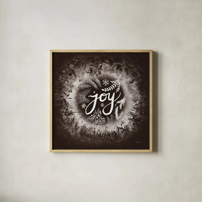 Frosty Joy Brown by Mary Urban. Shown in a natural wood glass frame for a timeless modern aesthetic. Available as an archival giclee rolled canvas, fine art paper, or poster print. SKU 57729a.