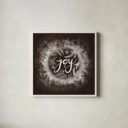 Frosty Joy Brown by Mary Urban. Shown in a crisp white glass frame for a clean and minimalist style. Available as an archival giclee rolled canvas, fine art paper, or poster print. SKU 57729a.