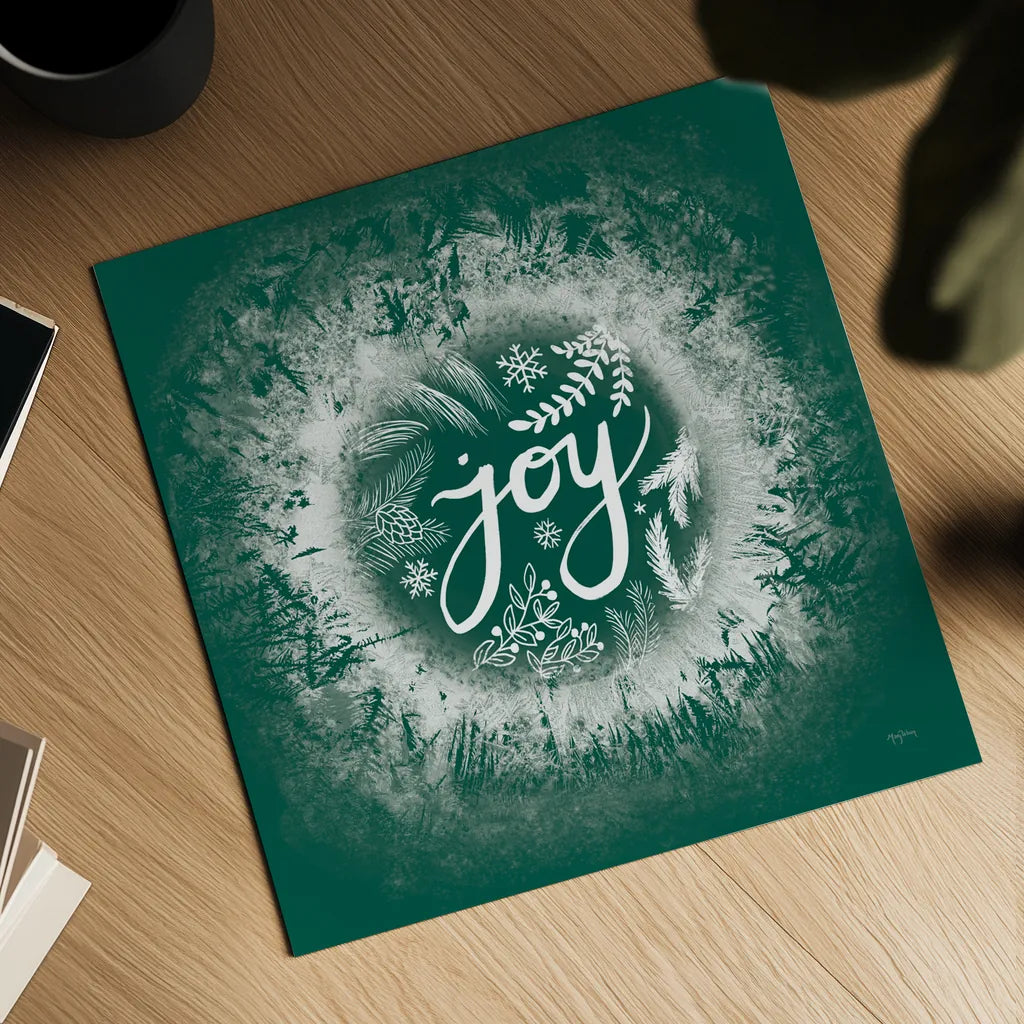 Frosty Joy Green by Mary Urban. Shown as a detailed flat fine art print, highlighting archival giclee quality. Available as an archival giclee rolled canvas, fine art paper, or poster print. SKU 65296a.