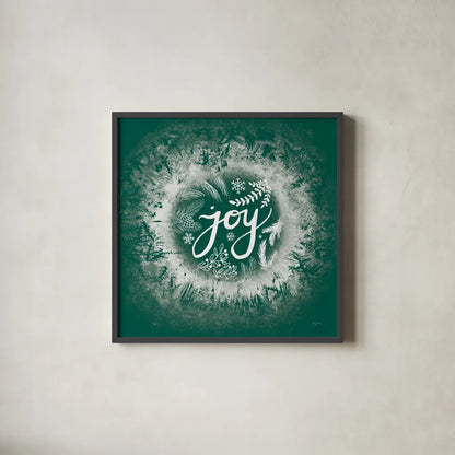 Frosty Joy Green by Mary Urban. Shown in a sleek black glass frame for a contemporary gallery look. Available as an archival giclee rolled canvas, fine art paper, or poster print. SKU 65296a.