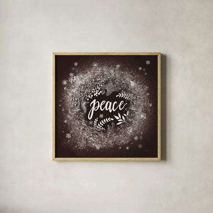 Frosty Peace Brown by Mary Urban. Shown in a natural wood glass frame for a timeless modern aesthetic. Available as an archival giclee rolled canvas, fine art paper, or poster print. SKU 57727a.