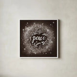 Frosty Peace Brown by Mary Urban. Shown in a crisp white glass frame for a clean and minimalist style. Available as an archival giclee rolled canvas, fine art paper, or poster print. SKU 57727a.