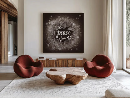 Frosty Peace Brown by Mary Urban. Shown as extra-large giant wall art in a modern living room. Available as an archival giclee rolled canvas, fine art paper, or poster print. SKU 57727a.