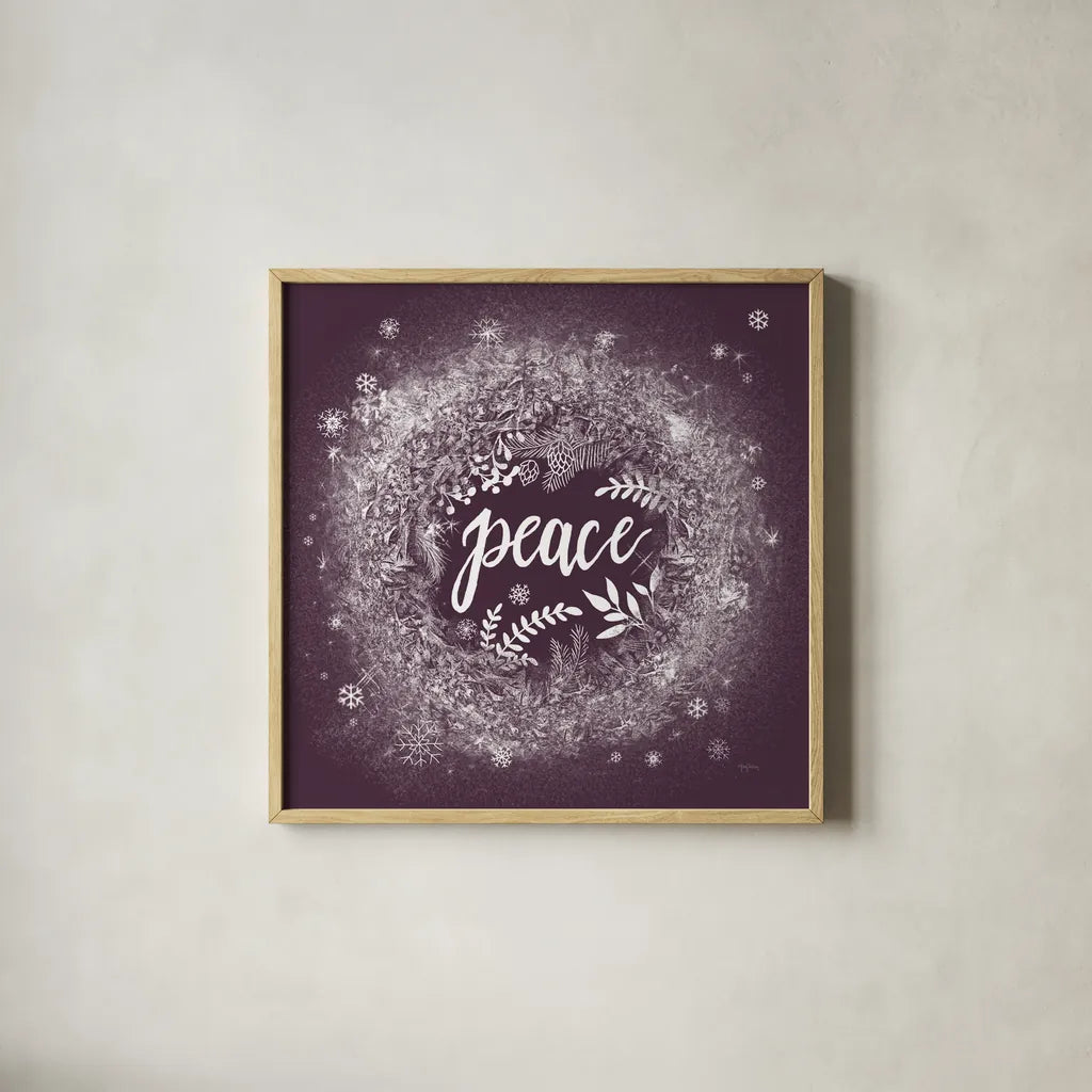Frosty Peace Plum by Mary Urban. Shown in a natural wood glass frame for a timeless modern aesthetic. Available as an archival giclee rolled canvas, fine art paper, or poster print. SKU 65297a.
