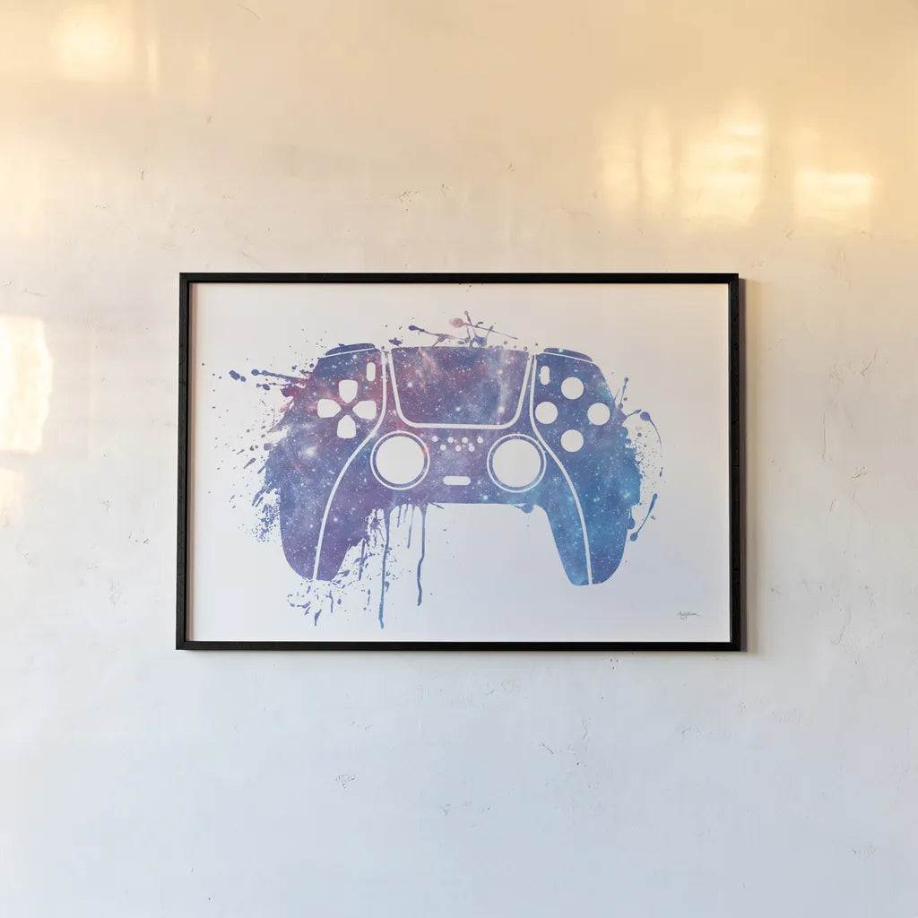 Gamer Splash II by Mary Urban. shown as a paper print in a black flame. Available as a archival giclee rolled canvas, fine art paper, or poster print. SKU 83972i.