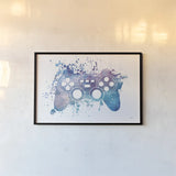 Gamer Splash III by Mary Urban. shown as a paper print in a black flame. Available as a archival giclee rolled canvas, fine art paper, or poster print. SKU 83973i.