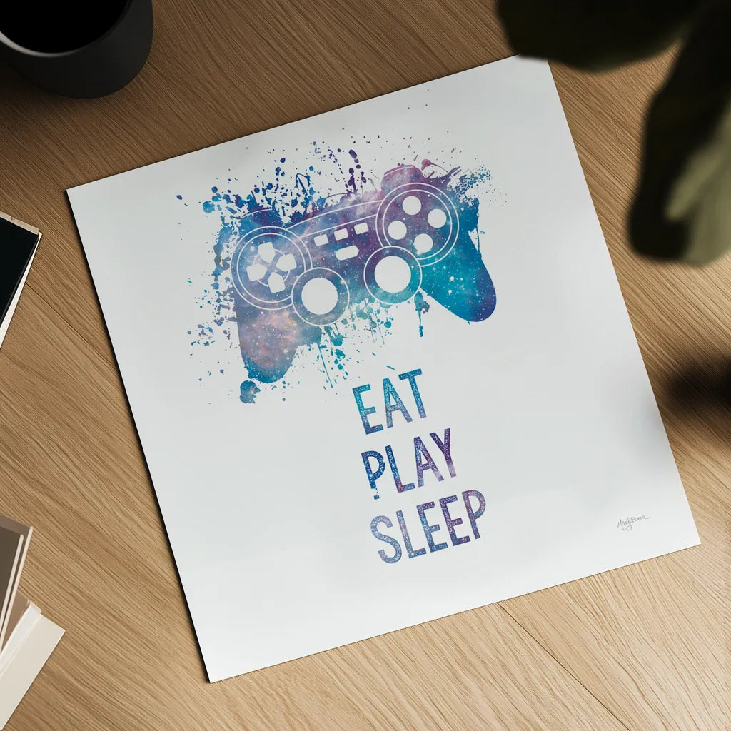 Gamer Splash III Play Sq by Mary Urban. Shown as a detailed flat fine art print, highlighting archival giclee quality. Available as an archival giclee rolled canvas, fine art paper, or poster print. SKU 86626a.