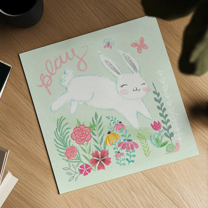 Garden Friends I by Mary Urban. Shown as a detailed flat fine art print, highlighting archival giclee quality. Available as an archival giclee rolled canvas, fine art paper, or poster print. SKU 28584a.