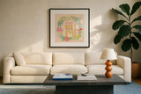 Garden Friends III by Mary Urban. Displayed in a glass frame with matte in a clean modern living room. Available as an archival giclee rolled canvas, fine art paper, or poster print. SKU 28585a.
