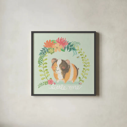 Garden Friends IV by Mary Urban. Shown in a sleek black glass frame for a contemporary gallery look. Available as an archival giclee rolled canvas, fine art paper, or poster print. SKU 28586a.