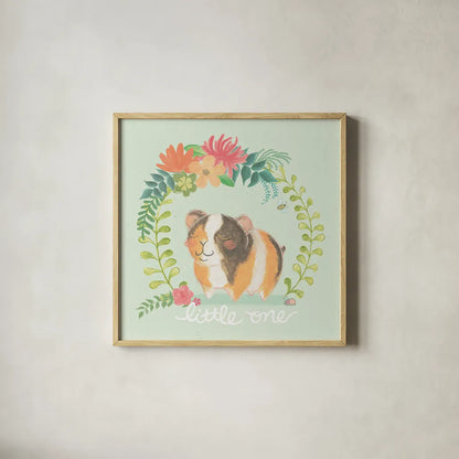 Garden Friends IV by Mary Urban. Shown in a natural wood glass frame for a timeless modern aesthetic. Available as an archival giclee rolled canvas, fine art paper, or poster print. SKU 28586a.