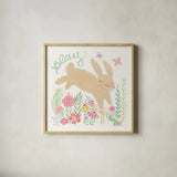 Garden Friends White I by Mary Urban. Shown in a natural wood glass frame for a timeless modern aesthetic. Available as an archival giclee rolled canvas, fine art paper, or poster print. SKU 28588a.
