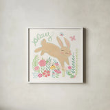Garden Friends White I by Mary Urban. Shown in a crisp white glass frame for a clean and minimalist style. Available as an archival giclee rolled canvas, fine art paper, or poster print. SKU 28588a.