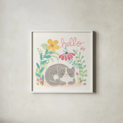 Garden Friends White VI by Mary Urban. Shown in a crisp white glass frame for a clean and minimalist style. Available as an archival giclee rolled canvas, fine art paper, or poster print. SKU 28593a.