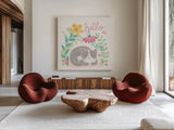 Garden Friends White VI by Mary Urban. Shown as extra-large giant wall art in a modern living room. Available as an archival giclee rolled canvas, fine art paper, or poster print. SKU 28593a.