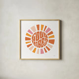 Good Vibes by Mary Urban. Shown in a natural wood glass frame for a timeless modern aesthetic. Available as an archival giclee rolled canvas, fine art paper, or poster print. SKU 77610a.