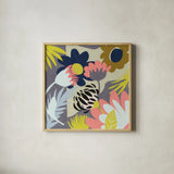 Groovy Garden by Mary Urban. Shown in a natural wood glass frame for a timeless modern aesthetic. Available as an archival giclee rolled canvas, fine art paper, or poster print. SKU 54363a.