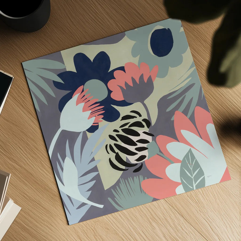 Groovy Garden Mint by Mary Urban. Shown as a detailed flat fine art print, highlighting archival giclee quality. Available as an archival giclee rolled canvas, fine art paper, or poster print. SKU 56480a.